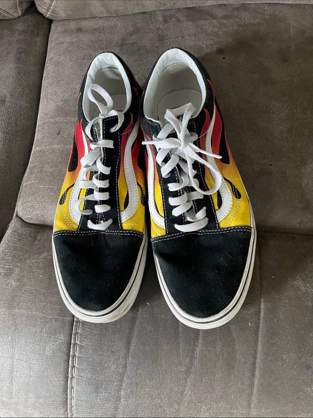 Vans Men's Black Red Yellow Flame Low-Top Sneakers